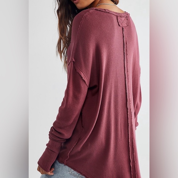 We The Free People Colby Long Sleeve Oversized Scoop Neck  Tee Plum XS NWoT - Picture 2 of 13